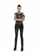 Brown Shoulder Armor Metal Leather Hasp Back Big V-Shaped Cross Lace-Up Punk T-Shirt