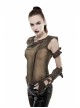 Brown Shoulder Armor Metal Leather Hasp Back Big V-Shaped Cross Lace-Up Punk T-Shirt