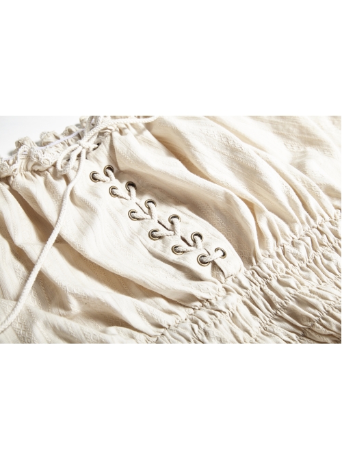 Off-White Jacquard Striped Off-Shoulder Big Neckband Chest Lace-Up Waist Elastic Band Punk T-Shirt