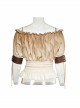 Off-White Jacquard Striped Off-Shoulder Big Neckband Chest Lace-Up Waist Elastic Band Punk T-Shirt