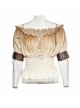 Off-White Jacquard Striped Off-Shoulder Big Neckband Chest Lace-Up Waist Elastic Band Punk T-Shirt