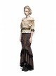Off-White Jacquard Striped Off-Shoulder Big Neckband Chest Lace-Up Waist Elastic Band Punk T-Shirt