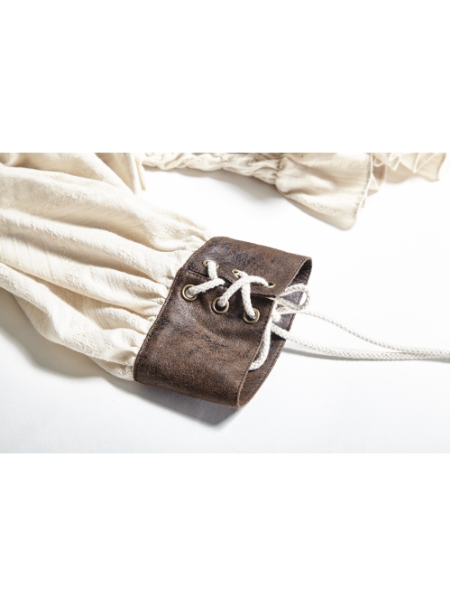 Off-White Jacquard Striped Off-Shoulder Big Neckband Chest Lace-Up Waist Elastic Band Punk T-Shirt
