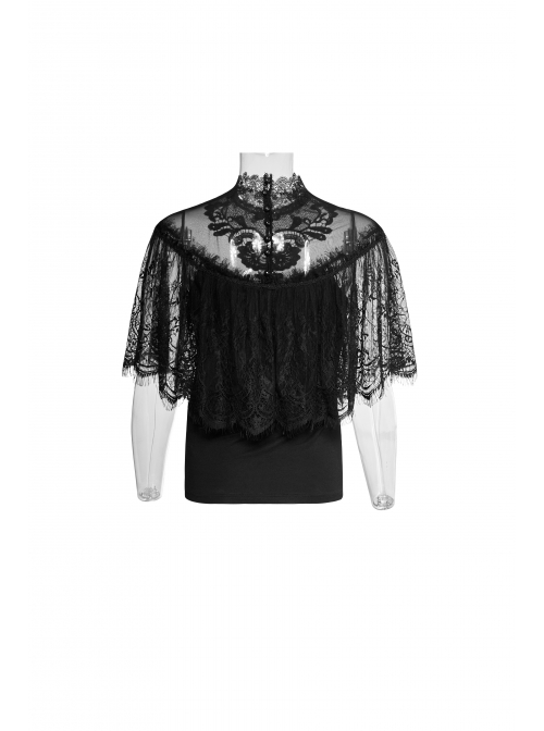 Chest Positioning Flowers Lace Shrug Shawl Buckle Black Gothic T-Shirt