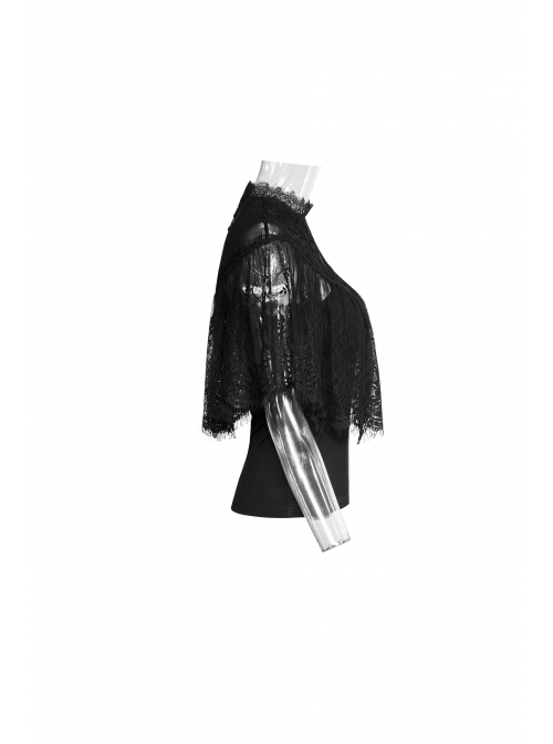 Chest Positioning Flowers Lace Shrug Shawl Buckle Black Gothic T-Shirt