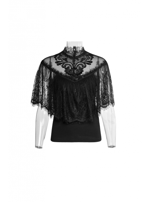 Chest Positioning Flowers Lace Shrug Shawl Buckle Black Gothic T-Shirt
