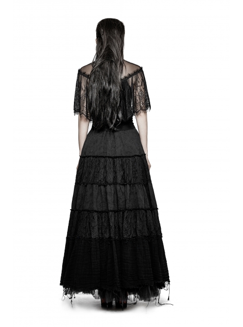 Chest Positioning Flowers Lace Shrug Shawl Buckle Black Gothic T-Shirt