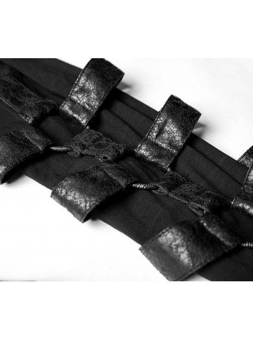 Shoulder Protection Heavy Metal Rings Leather Hasp Long Sleeve Black Punk T-Shirt