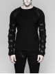 Shoulder Protection Heavy Metal Rings Leather Hasp Long Sleeve Black Punk T-Shirt