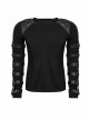 Shoulder Protection Heavy Metal Rings Leather Hasp Long Sleeve Black Punk T-Shirt