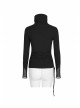 High Collar Chest Metal Rings Sagging Straps Splice Mesh Burring Black Punk Skinny T-Shirt