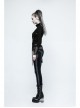 High Collar Chest Metal Rings Sagging Straps Splice Mesh Burring Black Punk Skinny T-Shirt