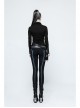 High Collar Chest Metal Rings Sagging Straps Splice Mesh Burring Black Punk Skinny T-Shirt