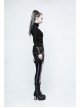 High Collar Chest Metal Rings Sagging Straps Splice Mesh Burring Black Punk Skinny T-Shirt