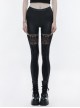 Matt Elastic PU Leather Knitted Splice Mesh Skull Embroidered Black Gothic Leggings