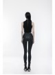 Matt Elastic PU Leather Knitted Splice Mesh Skull Embroidered Black Gothic Leggings