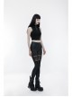 Matt Elastic PU Leather Knitted Splice Mesh Skull Embroidered Black Gothic Leggings