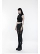 Matt Elastic PU Leather Knitted Splice Mesh Skull Embroidered Black Gothic Leggings