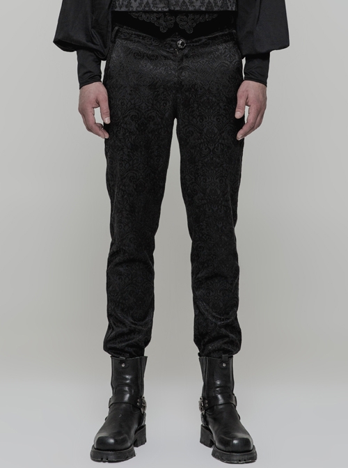 Woven Jacquard High Waist Ribbon Side Pocket Black Gothic Retro Pants