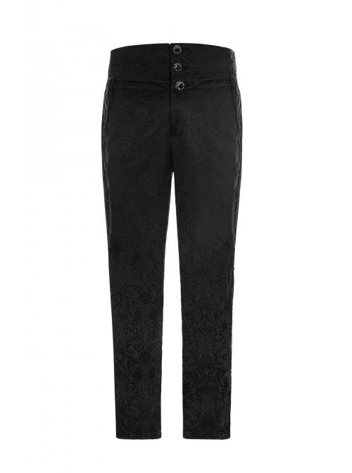 Woven Jacquard High Waist Ribbon Side Pocket Black Gothic Retro Pants