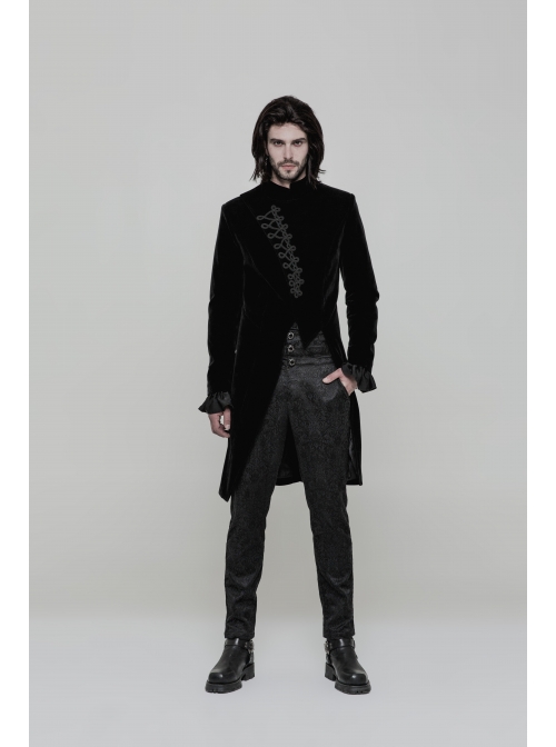 Woven Jacquard High Waist Ribbon Side Pocket Black Gothic Retro Pants