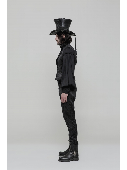 Woven Jacquard High Waist Ribbon Side Pocket Black Gothic Retro Pants