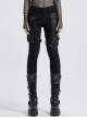 Twill Splice Crack Skin Side Pocket Plastic Buckle Legs Loop Black Punk Tight Trousers