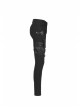 Twill Splice Crack Skin Side Pocket Plastic Buckle Legs Loop Black Punk Tight Trousers