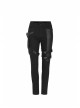 Twill Splice Crack Skin Side Pocket Plastic Buckle Legs Loop Black Punk Tight Trousers