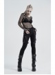 Twill Splice Crack Skin Side Pocket Plastic Buckle Legs Loop Black Punk Tight Trousers