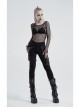 Twill Splice Crack Skin Side Pocket Plastic Buckle Legs Loop Black Punk Tight Trousers