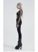 Twill Splice Crack Skin Side Pocket Plastic Buckle Legs Loop Black Punk Tight Trousers
