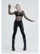 Twill Splice Crack Skin Side Pocket Plastic Buckle Legs Loop Black Punk Tight Trousers
