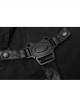 Twill Splice Crack Skin Side Pocket Plastic Buckle Legs Loop Black Punk Tight Trousers