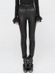 High Waist Flower Weaves The Ribbon Decoration Lace-Up Black Gothic Jacquard Tight Pants