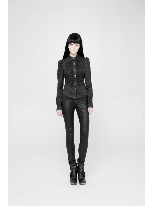 High Waist Flower Weaves The Ribbon Decoration Lace-Up Black Gothic Jacquard Tight Pants