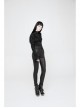 High Waist Flower Weaves The Ribbon Decoration Lace-Up Black Gothic Jacquard Tight Pants