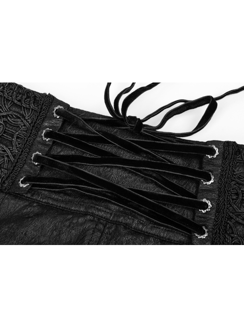High Waist Flower Weaves The Ribbon Decoration Lace-Up Black Gothic Jacquard Tight Pants
