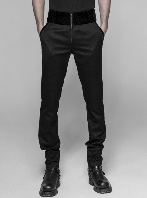 Dark Woven Waist-Head Splice Weft Velveteen Printing Lace-Up Black Gothic Trousers