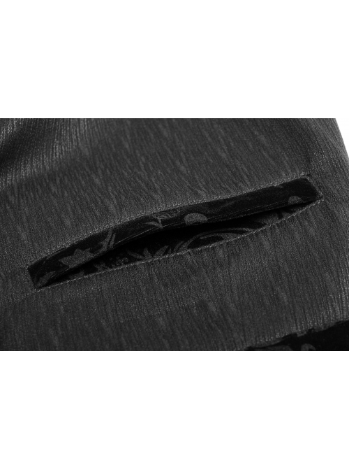 Dark Woven Waist-Head Splice Weft Velveteen Printing Lace-Up Black Gothic Trousers
