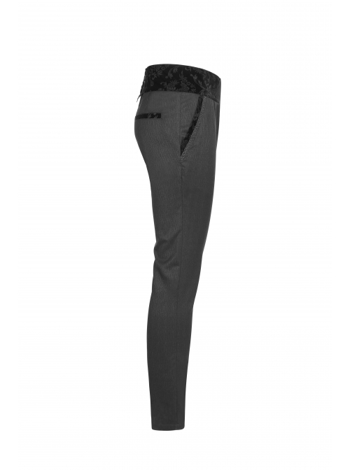Dark Woven Waist-Head Splice Weft Velveteen Printing Lace-Up Black Gothic Trousers