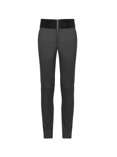 Dark Woven Waist-Head Splice Weft Velveteen Printing Lace-Up Black Gothic Trousers