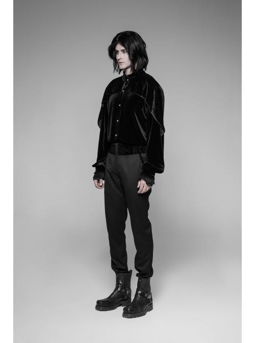 Dark Woven Waist-Head Splice Weft Velveteen Printing Lace-Up Black Gothic Trousers