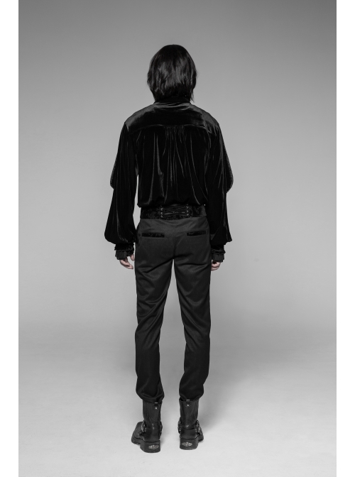 Dark Woven Waist-Head Splice Weft Velveteen Printing Lace-Up Black Gothic Trousers