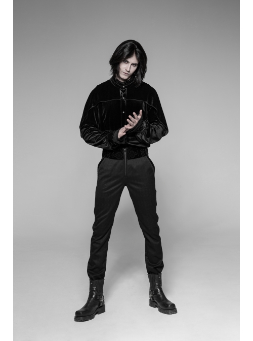 Dark Woven Waist-Head Splice Weft Velveteen Printing Lace-Up Black Gothic Trousers