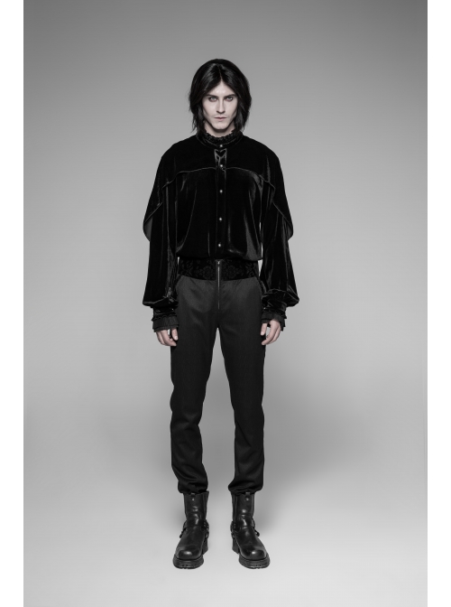 Dark Woven Waist-Head Splice Weft Velveteen Printing Lace-Up Black Gothic Trousers