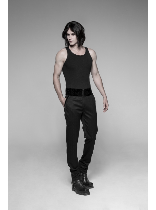 Dark Woven Waist-Head Splice Weft Velveteen Printing Lace-Up Black Gothic Trousers
