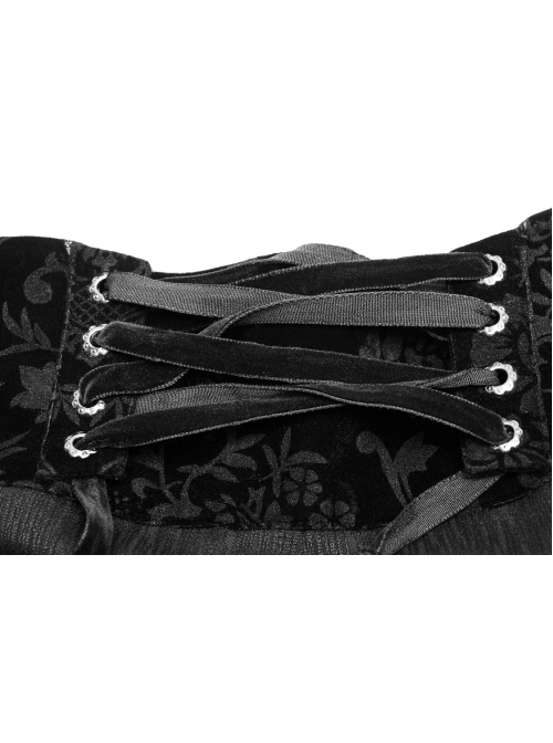 Dark Woven Waist-Head Splice Weft Velveteen Printing Lace-Up Black Gothic Trousers