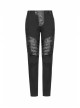 Twill PU Leather Knee Solid Armor Metal Zipper Black Punk Denim Trousers