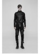 Twill PU Leather Knee Solid Armor Metal Zipper Black Punk Denim Trousers